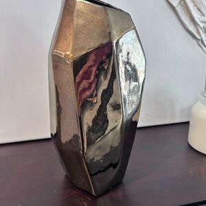 CB2 Gold Geometric Table Vase Sculpture Pottery Crate & Barrel Decor Flowers